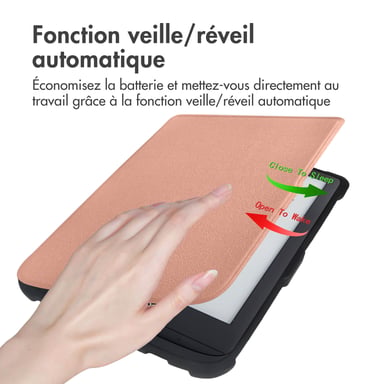 imoshion Étui de liseuse portefeuille Slim Soft pour Pocketbook Touch Lux 5 / HD 3 / Basic Lux 4 / Vivlio Lux 5 - Rose Doré