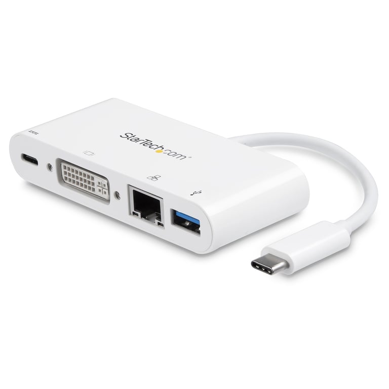 StarTech.com Adaptateur Multiport USB C - Adaptateur Vidéo USB-C vers DVI-D (numérique) avec 60W PD Passthrough Charging, GbE, USB-A - Station d'Accueil Portable pour PC USB Type-C et Thunderbolt 3 - Neuf
