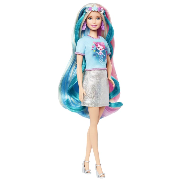 Barbie Cheveux Fantastiques Poupée Blonde Aux Longs Cheveux Brillants Avec 2 Serre têtes Fantaisie Et Accessoires Jouet Pour Enfant GHN04 - vue 4