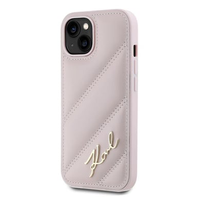 Custodia Karl Lagerfeld per iPhone 15 Plus 6,7'' rosa Custodia rigida Diagonal Quilted Script