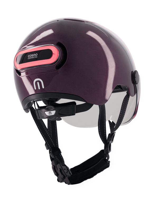 Cosmo Fusion+ Taille M, Violet - Casque avec éclairage Vélo Arrière Intelligent et Connecté - Feu Stop Automatique, Détection de Chute, Partage de trajet, Assurance Individuelle ALLIANZ offerte durant 1 an - Neuf