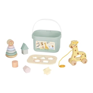 Coffret de jeu ZOO 4en1 : Puzzle, Pyramide et Jouet à Tirer pour Enfants