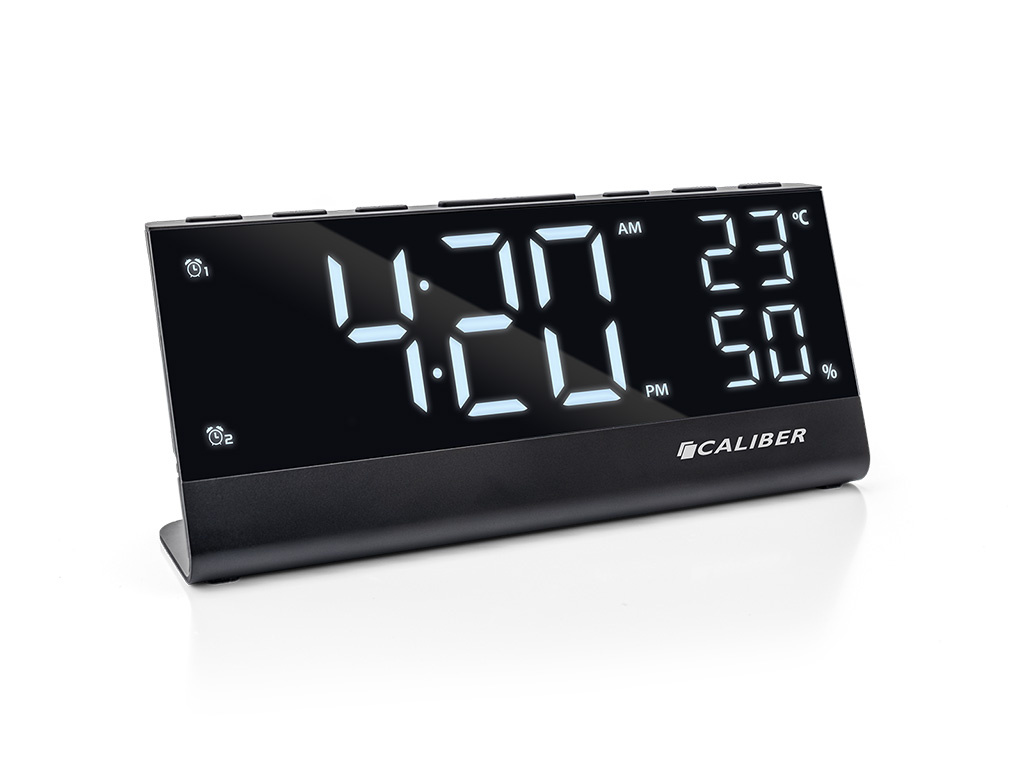 Radio Reloj Digital con Radio FM - Temperatura y Humedad - Doble Alarma -  Pantalla Grande (HCG023) - Caliber