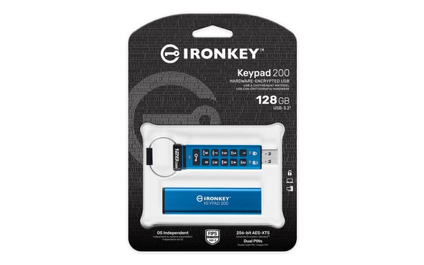 Kingston Technology IronKey Keypad 200 de 128 Go, FIPS 140-3 niveau 3 (en attente), chiffrement AES-256