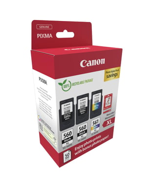 Canon PG-560XL/CL-561XL Pack de 3 Cartouches d'Encre Originales + Papier Photo Brillant GP-501 - 371