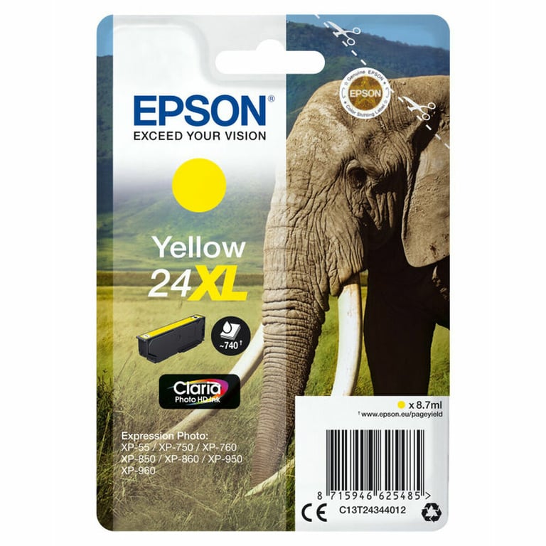 EPSON Cartouche d'encre T2434 XL Jaune - Eléphant (C13T24344012) - Neuf