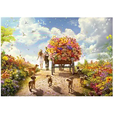 Puzzle 1000 pièces - Chariot de fleurs coloré pour adultes