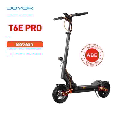 Trottinette Électrique JOYOR T6E PRO Certification ABE - Moteur 500W Batterie 48V26AH Pliable tout-terrain 10 pouces freins mécaniques - Noir