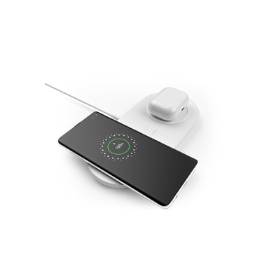 Belkin Dual Induction Charging Station (caricatore wireless doppio da 10 W per iPhone 14/14 Plus, 14 Pro, 14 Pro Max, 13, 12, Galaxy S22, S22+, S22 Ultra, Pixel 4, 4XL, AirPods, ecc.)