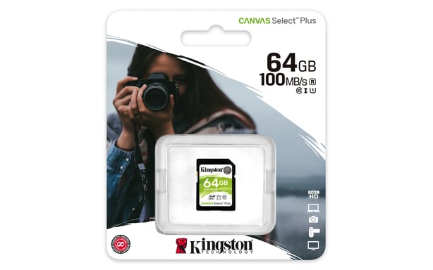 Kingston Technology Tarjeta SDXC Canvas Select Plus 100R C10 UHS-I U1 V10 de 64 GB