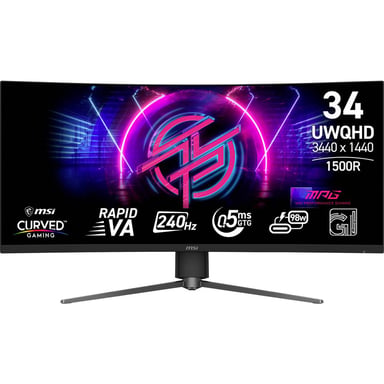 MSI MPG 346CQRFDE X24 Gaming-Monitor - gebogen - 86.4 cm (34``) - 3440 x 1440 UWQHD @ 240 Hz - Rapid VA - 400 cd/m² - 4000:1 - DisplayHDR 400 - 0.5 ms - 2xHDMI, DisplayPort (9S6-3DD94M-002) - Neuf