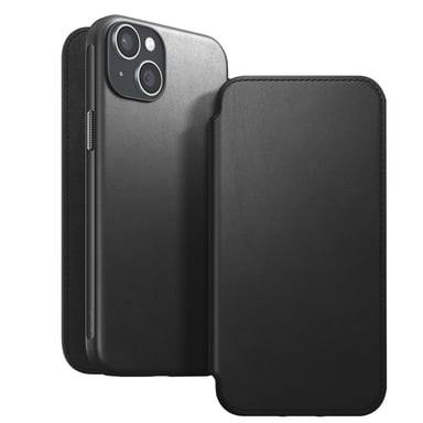 Nomad Funda con cierre para iPhone 15 Plus Magsafe con moderno tarjetero de piel Negro