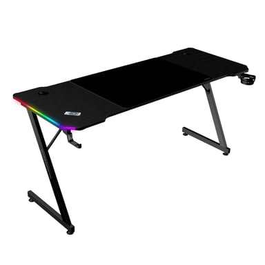 Mars Gaming MGD-X160RGB, Mesa Gaming Ergonómica, Iluminación ARGB con Mando, Fibra de Carbono, Alfombrilla XXL, Soporte Auriculares y Bebida, Gestión