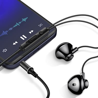 Écouteurs Nylon Tressé Intra-auriculaires Jack 3.5mm Kit mains libres Noir