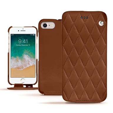 Housse cuir Apple iPhone 7 -  - Marron - Cuir lisse couture