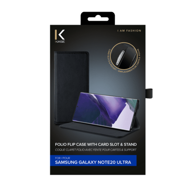 Coque clapet folio avec fente pour cartes & support pour Samsung Galaxy Note20 Ultra, Noir