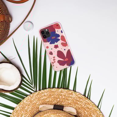 Carcasa antibacteriana vegana orgánica 100% cero residuos para Apple iPhone 11 Pro, rosa petunia.