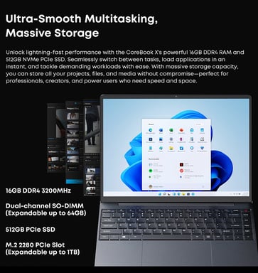 CHUWI CoreBook X R5 14'' Ultrabook, Ryzen 5 7430U, 16GB RAM, 512GB SSD, Windows 11 Home, ligero y potente - Gris