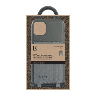 Bandolera orgánica vegana antibacteriana para Apple iPhone 11, gris lava