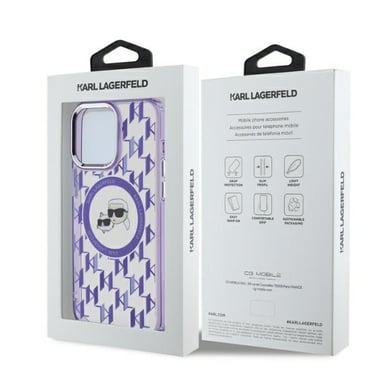 Custodia Karl Lagerfeld per iPhone 15 Pro Max 6,7'' viola Custodia rigida IML Monogram Karl&Choupette Head MagSafe