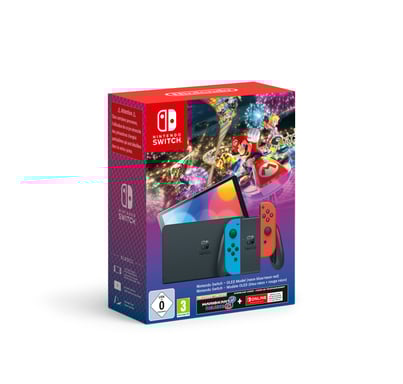 Pack Switch OLED Néon & Mario Kart 8 Deluxe, Azul, Rojo