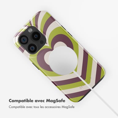 Selencia Coque arrière Vivid avec MagSafe pour Apple iPhone 15 Pro - Double Hearts Plum Fern