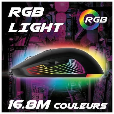 Souris Gaming Otaku M02 7200DPI Rétroéclairage LED RGB - Capteur Optique de 1200 à 7200 DPI - 6 Boutons - Confortable et Légère - Compatible PC/PS4/PS5