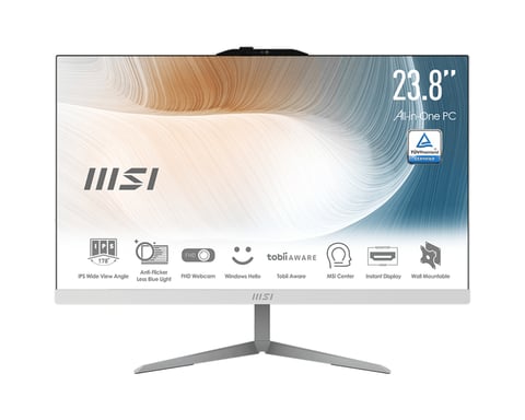 MSI Modern AM242 12M-632IT Intel® Pentium® Gold 8505 60,5 cm (23,8'') 1920 x 1080 pixel PC All-in-One 4 GB DDR4-SDRAM 128 GB SSD Windows 11 Pro Wi-Fi 6 (802.11ax) Bianco