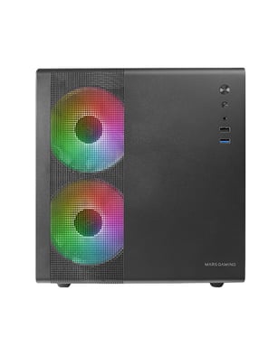 Mars Gaming MC-400 Negro, Caja Gaming Compacta Micro-ATX, Ventana Lateral Completa Cristal Templado, 3x Ventiladores FRGB 120mm, Panel Lateral Completo Mesh