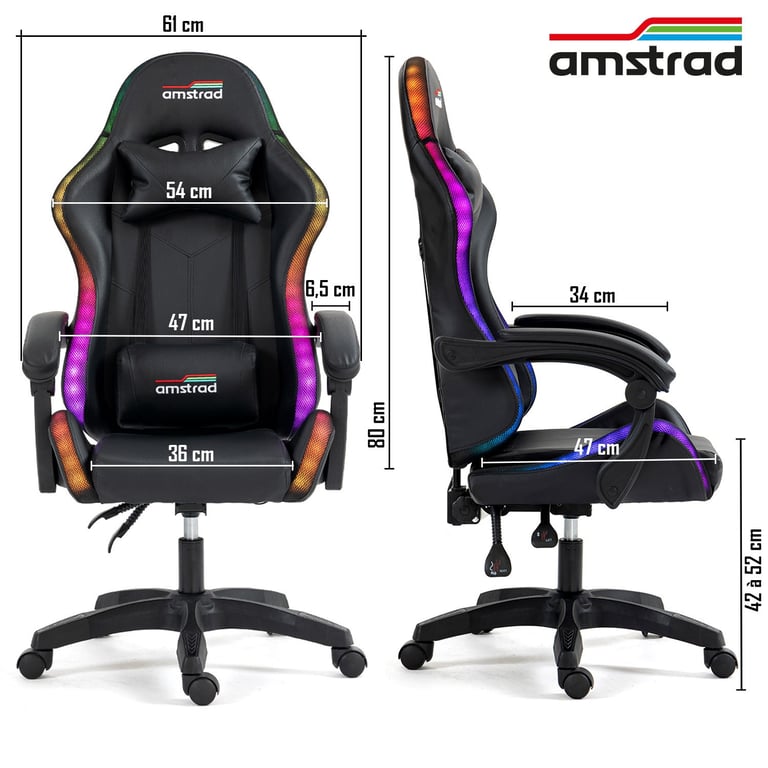 Amstrad AMS LED DARKSIDE Fauteuil / Chaise de bureau Gamer avec éclairage LED 366 effets Télécommande - vue 4