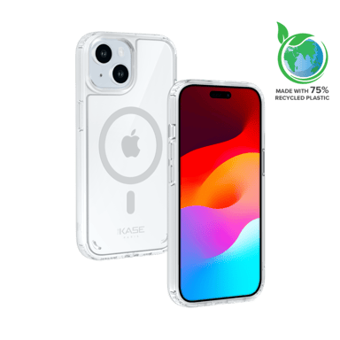 Guscio magnetico antibatterico invisibile realizzato con il 75% di plastica riciclata per Apple iPhone 15, trasparente