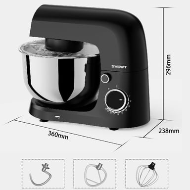 Robot de Cuisine Multifonction SVEWT SM-1540 - 5,5L 1500W Pouvoir 10 Vitesses + Pulse Inox SUS304 - Noir