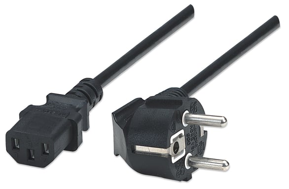 Manhattan Cable de alimentación, enchufe Schuko europeo (CEE 7/4) a conector C13 hembra, 1,8 m, 16 A, negro, garantía de por vida