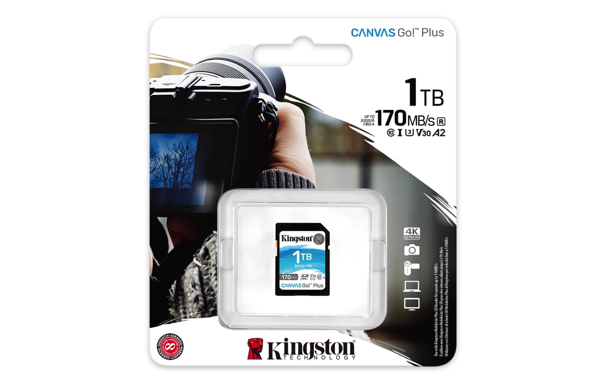Kingston Technology Canvas Go! Plus Carte SDXC Canvas Go Plus 170R C10 UHS-I U3 V30 de 1 To - Neuf