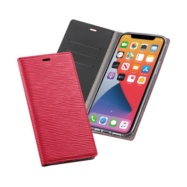 Diarycase 2.0 Coque clapet en cuir véritable avec support aimanté pour Apple iPhone 12/12 Pro, Rouge Bordeaux