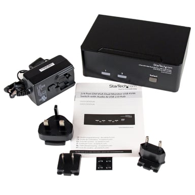StarTech.com Conmutador Switch KVM de 2 Puertos Doble Monitor DVI VGA Audio 4 Puertos USB 1920x1200