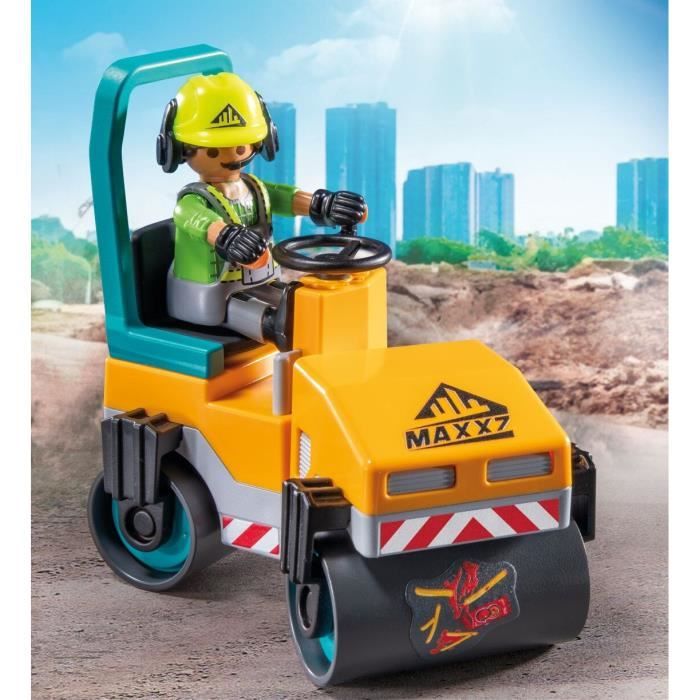 Ensemble PLAYMOBIL 71751 : Ouvriers, rouleau compresseur et signalisation - Neuf