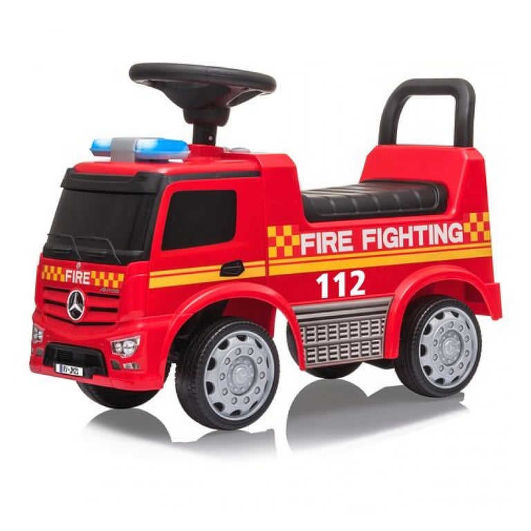 Voiture à Pousser Mercedes Benz Antos Pompier avec Klaxon et Protection Anti Basculement Neuf