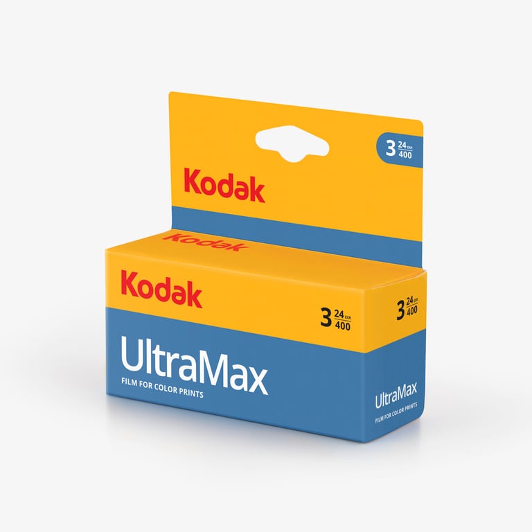 KODAK Blister Ultramax 135 24 Tpack Pack de 3 Pelicule 35mm ISO 400 24 Shots Haute Qualité pour Photos en Faible Lumière Idéal pour Scènes Quotidiennes et Aventures Dynamiques Neuf