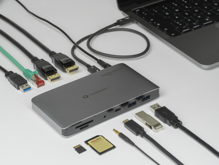 DeLOCK Station d'accueil 8K Thunderbolt 3 Deux DisplayPort / USB / LAN / SD / Audio / PD 3.0 Neuf - vue 4