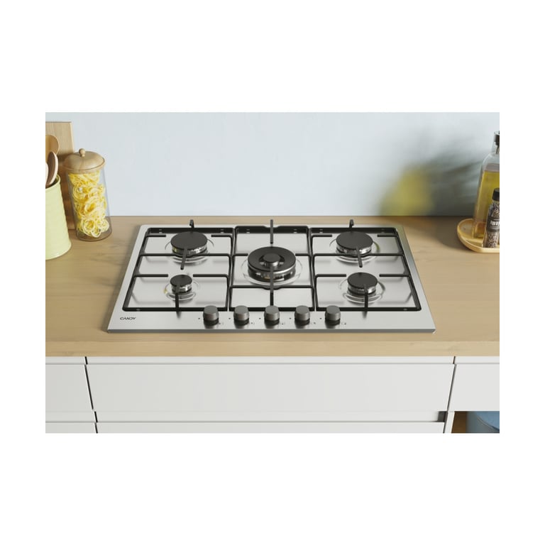 Candy CHW74WX Plaque de cuisson Gaz 75 cm 5 foyers Inox - vue 3