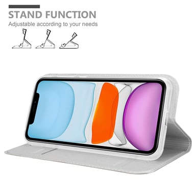 Coque pour Apple iPhone 11 en CLASSY ARGENT Housse de protection Étui avec fermeture magnétique, fonction de support et compartiment pour carte
