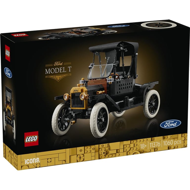 LEGO Icons 11376 Ford Model T Kit adulte 1060 pièces toit en tissu amovible direction fonctionnelle Noir et or - Neuf