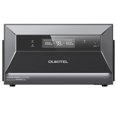 Stazione di alimentazione portatile OUKITEL EP2500, uscita 2500?W, batteria LiFePO4 da 2048?Wh, ingresso solare 4000?W, 4 MPPT, uscita in rete 2500?W, potenza bypass 3000?W, capacità espandibile fino a 16,384?kWh, oltre 4000 cicli, IP65