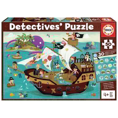 Puzzle de 50 piezas de detectives: Aventura en un barco pirata para niños