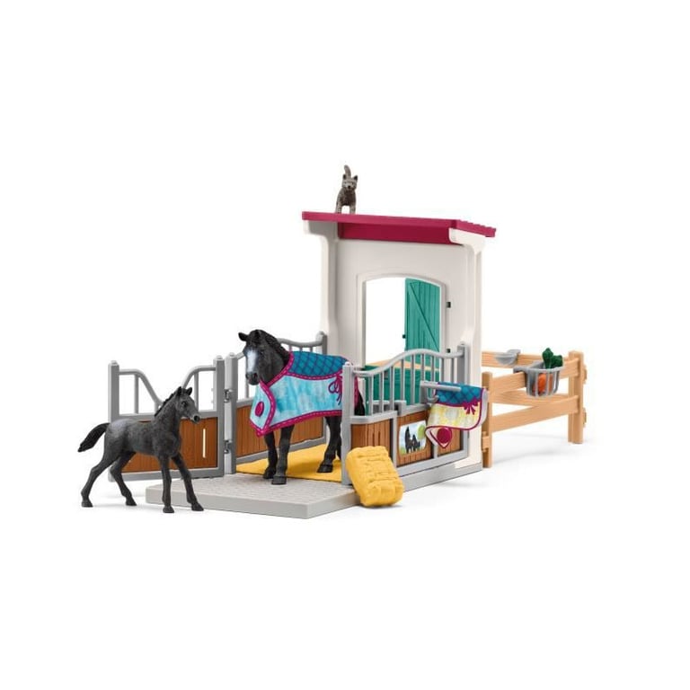 Box pour cheval avec jument et poulain coffret schleich avec 34 éléments inclus dont 2 chevaux schleich coffret figurines pour - vue 1