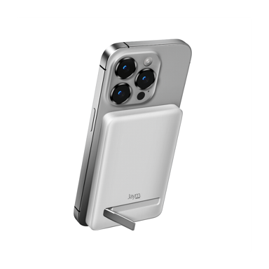 Jaym Banco de energía de 5000 mAh Cargador de inducción MagSafe de 15 W con puerto USB-C de 20 W y función de soporte Blanco