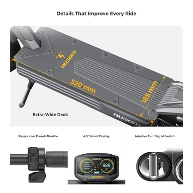 Patinete Eléctrico Ausom K20 VMP, Motor 1100W y Batería 648Wh, Autonomía 70km, Suspensión ShocFree, Bloqueo Inteligente NFC, Patinete Plegable para Adultos