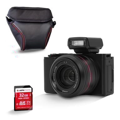 AgfaPhoto Realishot C130 – Appareil Photo Numérique Compact 16 MP avec Capteur CMOS, Écran Tactile LCD 2,8'', Stabilisation d'Image, Autofocus, Zoom, Batterie Rechargeable + Carte SD 64Go + Étui – Noir