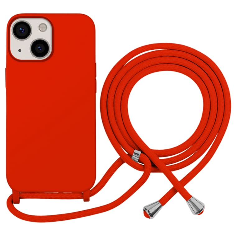 Coque pour iPhone 13 en TPU Premium Color Lace avec Cordon Tour de Cou Rouge